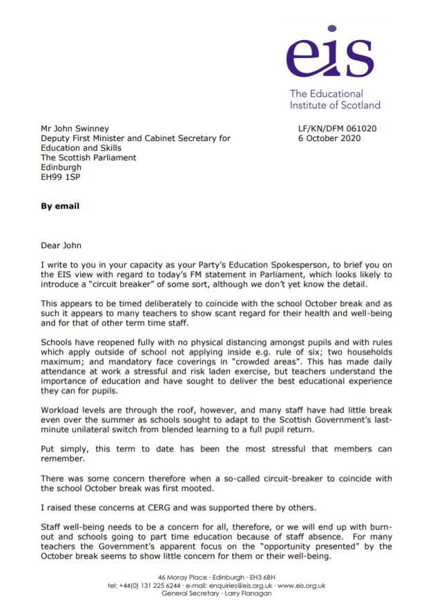 Letter to Scottish education spokespersons